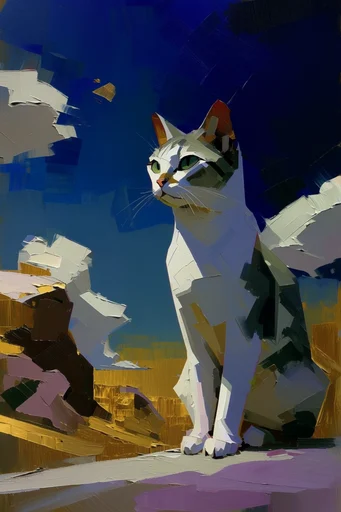 Geometric Digital Impressionism style reference image — high-contrast lighting