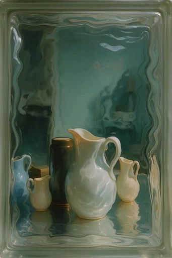 Refractive Emerald Surrealism style reference image — glass block distortion