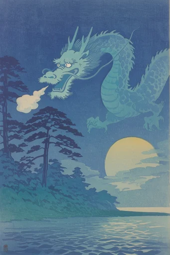 Ethereal Indigo Woodblock style reference image — bokashi gradient