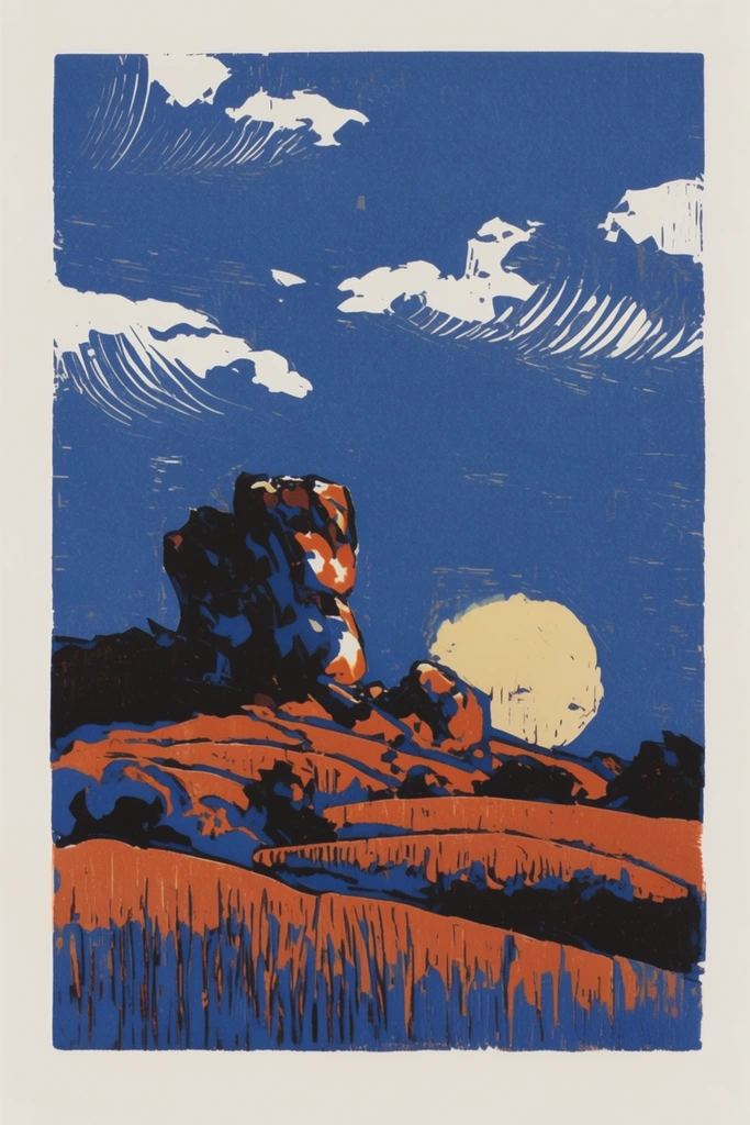 Graphic Woodcut Modernism style AI image example 2
