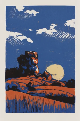 Graphic Woodcut Modernism style AI image example 2