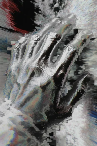 Corrupted Chrome Glitch style reference image — liquid chrome texture