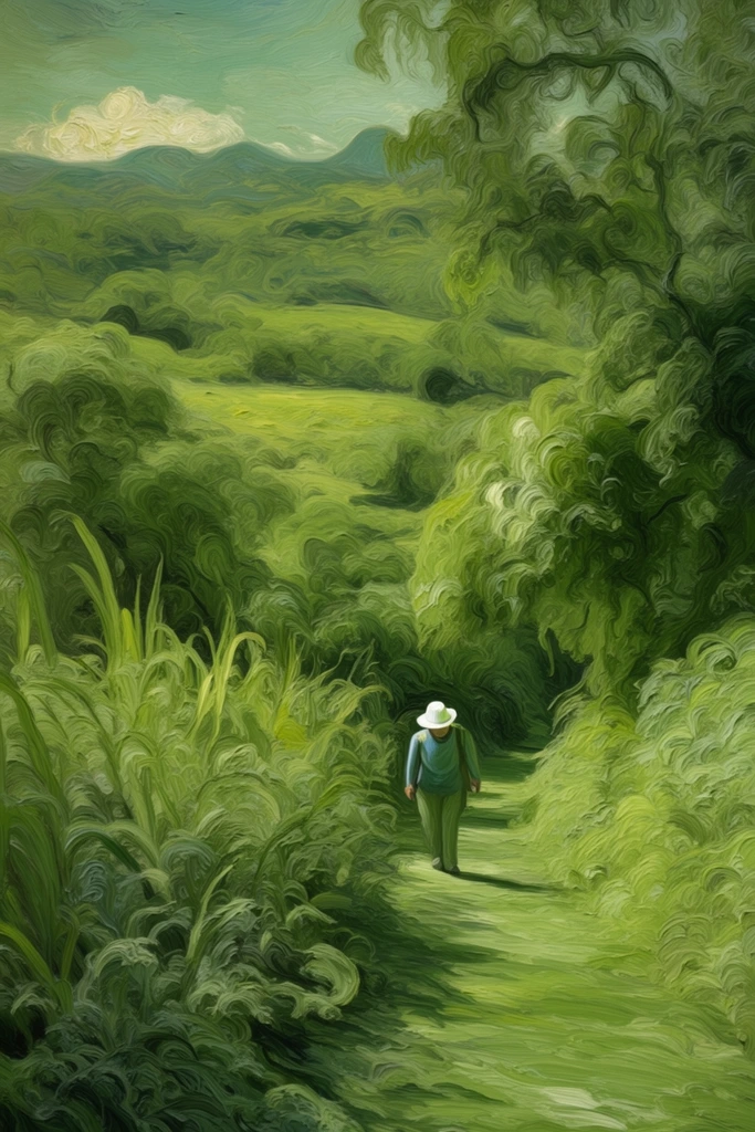 Monochromatic Verdant Surrealism style AI image example 2