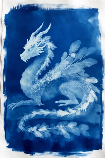 Ethereal Cyanotype Botanical style reference image — textured watercolor paper