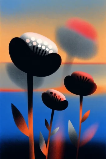 Retro Surrealist Twilight style reference image — 70s sci-fi aesthetic