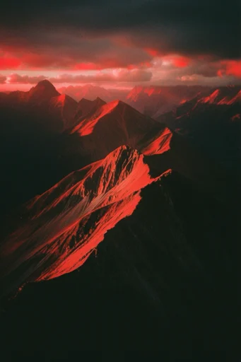 Cinematic Crimson Nocturne style reference image — analog film grain
