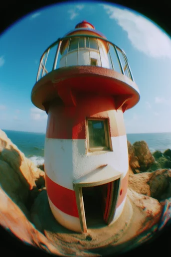 Sun-Drenched Fisheye Nostalgia style reference image — analog film grain