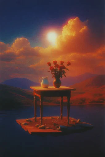 Retro Surrealist Twilight style reference image — grainy film texture