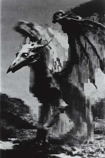 Monochrome Analog Glitch style reference image — digital decay