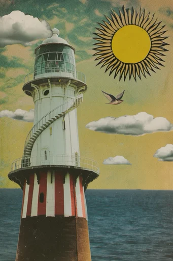Nostalgic Surrealist Collage style reference image — sun-faded color palette