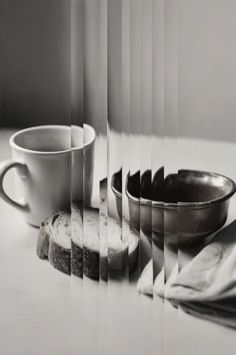 Fragmented Monochrome Deconstruction style reference image — high-contrast monochrome portrait