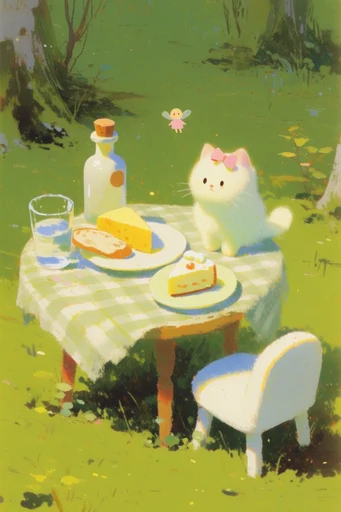 Sun-Drenched Whimsical Nostalgia style reference image — soft painterly gouache texture