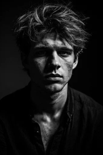 High-Contrast Noir Chiaroscuro style reference image — dramatic key lighting