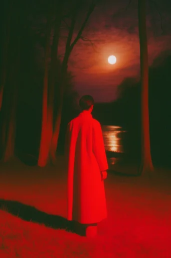 Cinematic Crimson Noir style reference image — saturated crimson