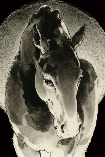 Stark Monochromatic Noir style reference image — stippled ink texture