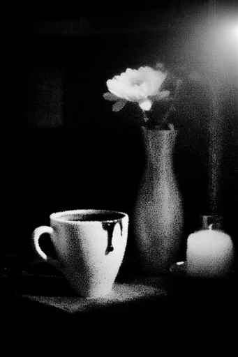 Visceral Spectral Noir style reference image — heavy tactile film grain
