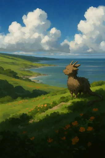 Painterly Anime Surrealism style reference image — vibrant anime landscape