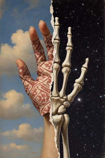 Celestial Dualistic Surrealism style reference image — chiaroscuro lighting