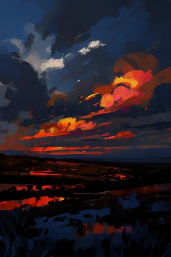 Luminous Chiaroscuro Noir style reference image — fiery orange and charcoal palette