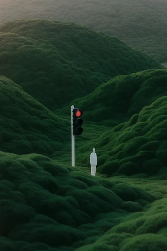 Surreal Velvet Landscapes style reference image — undulating green hills