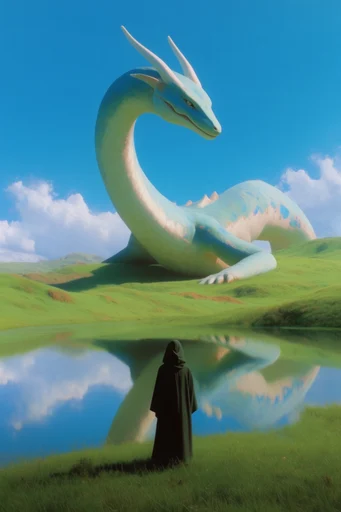 Surreal Liminal Pastoral style reference image — fluffy cumulus clouds