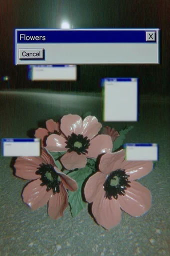 Surreal Liminal Glitchcore style reference image — retro computer UI