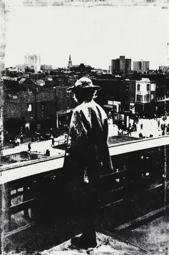 Gritty Analog Noir style reference image — halftone grain