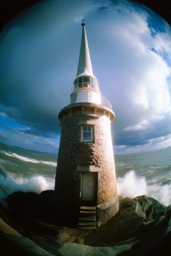Dynamic Fisheye Surrealism style reference image — harsh midday sunlight