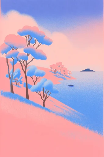 Stippled Risograph Surrealism style AI image example 2
