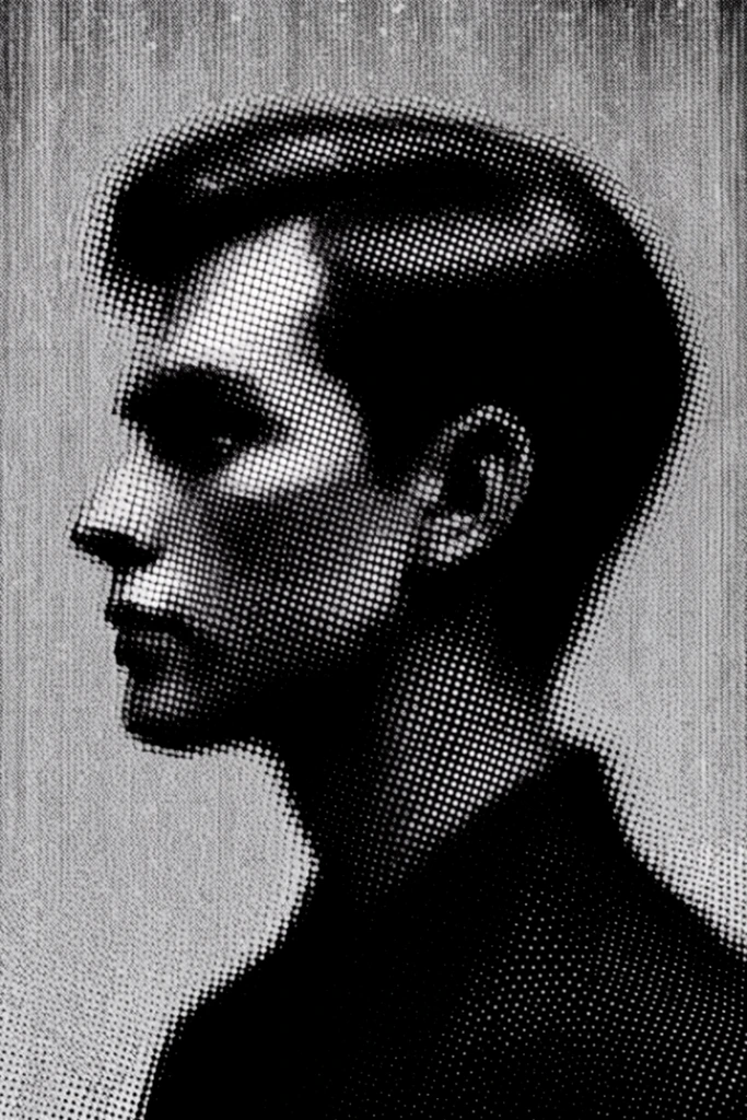 Monochromatic Analog Grime style AI image example 1