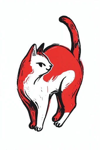 Minimalist Red Ink Whimsy style reference image — high-contrast graphic illustration