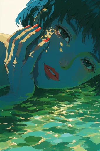 Luminous Aquatic Impressionism style reference image — fluid liquid distortion