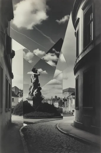 Monochrome Surrealist Montage style reference image — monochrome photomontage
