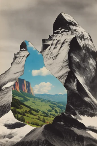 Analog Surrealist Collage style reference image — vintage mixed media collage
