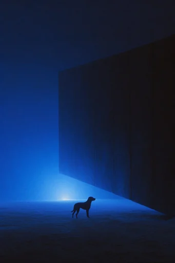Monochromatic Cobalt Surrealism style reference image — surrealist geometry