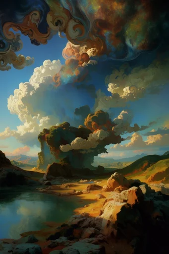 Sublime Chiaroscuro Gothic style reference image — volcanic amber and deep blue palette