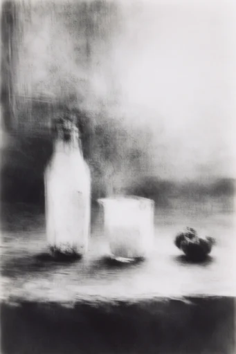 Ethereal Monochrome Noir style reference image — heavy tactile film grain