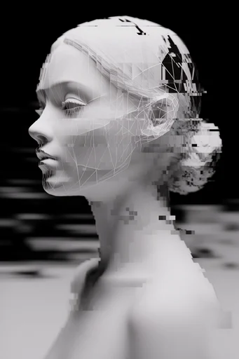 Monochrome Cybernetic Deconstruction style reference image — monochrome high contrast