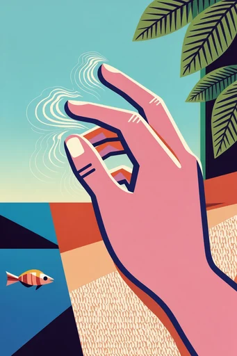Mid-Century Vector Travelogue style reference image — bold color blocking