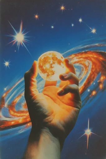 Luminous Retro Cosmic style reference image — analog film grain