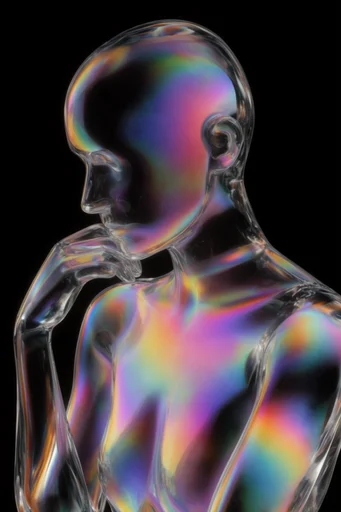 Prismatic Refraction Futurism style reference image — iridescent liquid metal