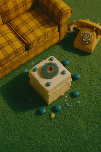 Nostalgic Miniature Surrealism style reference image — moss green and mustard yellow