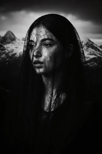 Ethereal Gothic Noir style reference image — monochrome gothic portraiture
