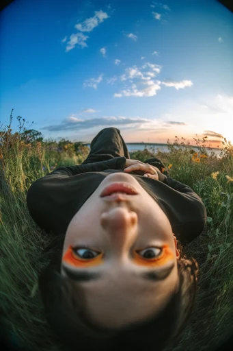 Surreal Fisheye Floral style reference image — vibrant orange and pink color palette