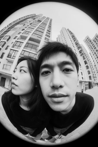Cinematic Noir Distortion style reference image — high contrast black and white
