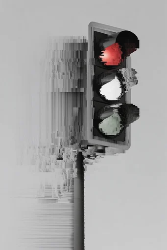 Monochrome Glitch Surrealism style reference image — pixel sorting