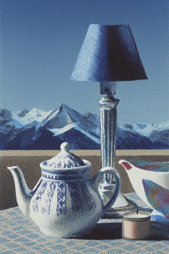 Dithered Noir Alpine style reference image — dithered texture