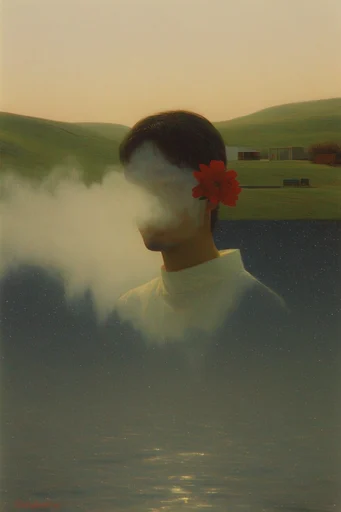 Surrealist Retro Pastoralism style reference image — incongruous mechanical elements