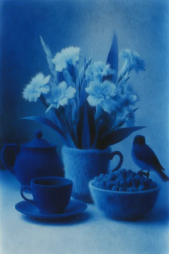 Spectral Cyanotype Surrealism style reference image — Prussian blue atmosphere