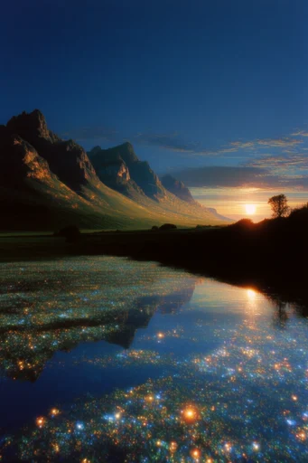 Prismatic Twilight Dreamscape style reference image — twilight blue hour